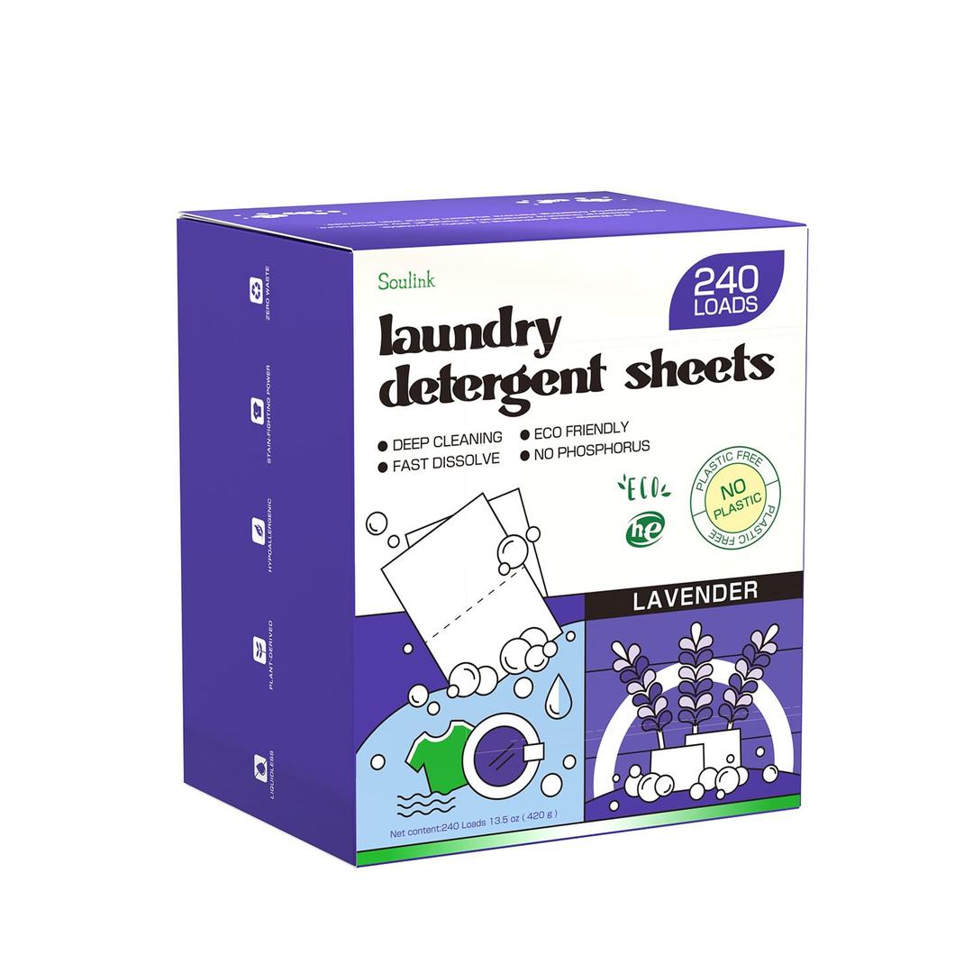 Soulink Lavender Laundry Detergent Sheets, 240 Loads - Eco-Friendly, Plant-Based, Hypoallergenic, No Plastic Jug