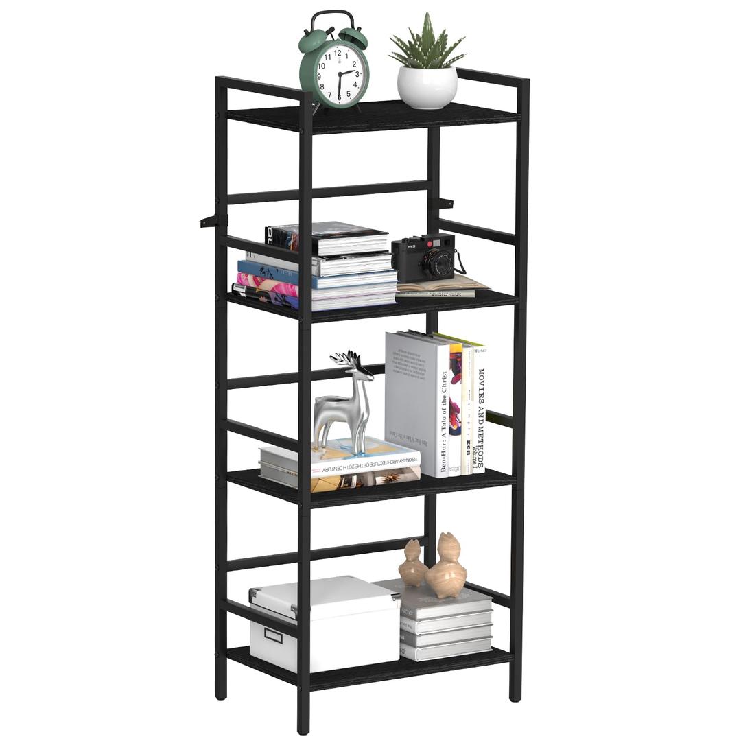 DOMYDEVM 4 Tier Black Bookshelf Storage Organizer, Industrial Display Standing Shelf Unit, Wood Bookshelf with Metal Frame 40.95in(H) for Bedroom, Home Office, Entry Way and Living Room, Modern