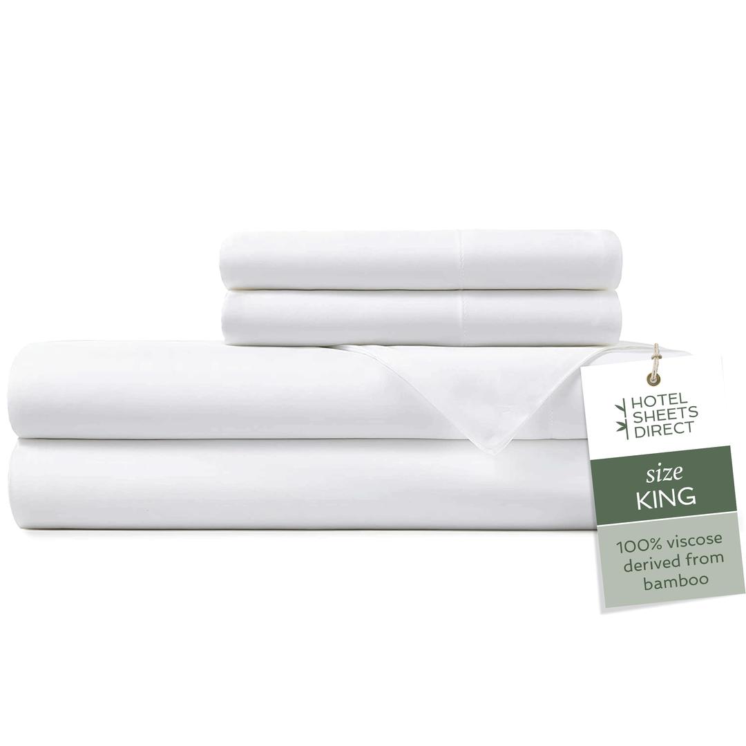 Hotel Sheets Direct 100% Viscose Derived from Bamboo Sheets King Size - Cooling Bed Sheets with 2 Pillowcases - Breathable, Moisture Wicking & Silky Soft Sheets Set- White