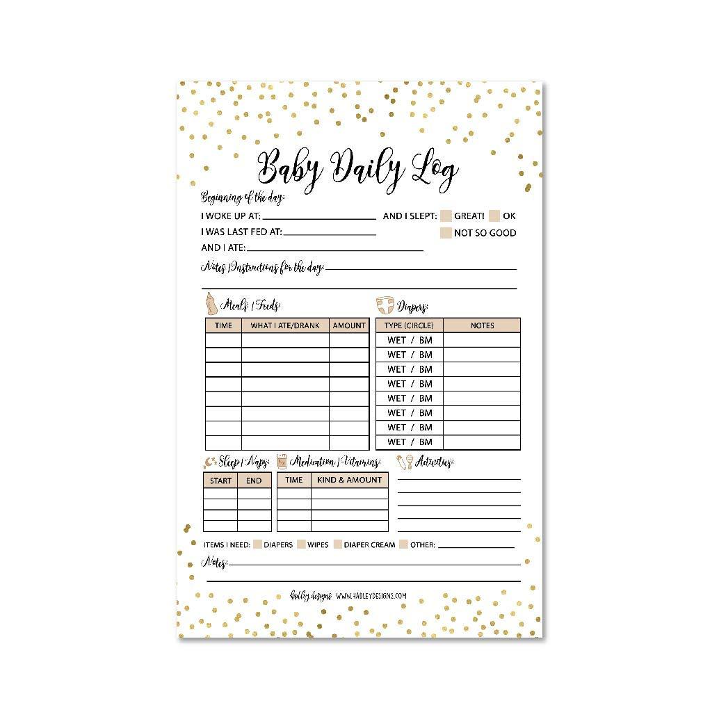 Nanny Newborn Baby or Toddler Log Tracker Journal Book, Daily Schedule Feeding Food Sleep Naps Activity Diaper Change Monitor Notes For Daycare, Babysitter, Caregiver, Infants and Babies, 50 Sheet Pad