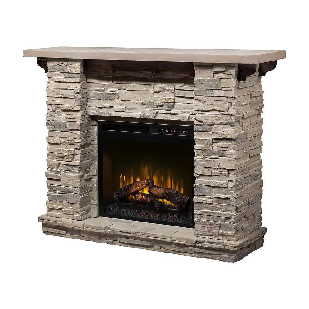 Dimplex Featherston Electric Fireplace with Mantel Surround Package | Pine with Gray Stone-Look, Includes 28" Electric Firebox Heater | 1500W | LED Flames | Remote Control | #GDS28L8-1152LR