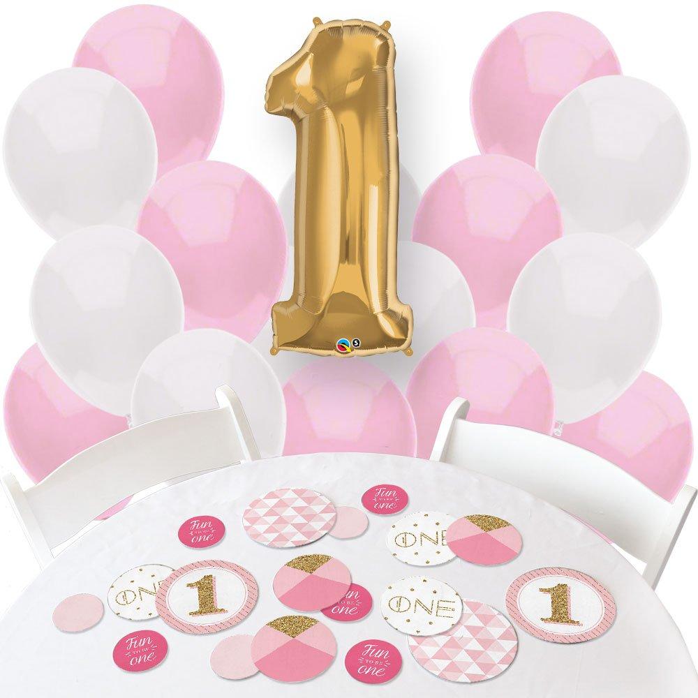 Big Dot of Happiness Girl 1st Birthday - Fun to be One - Confetti and Balloon First Birthday Party Decorations - Combo Kit