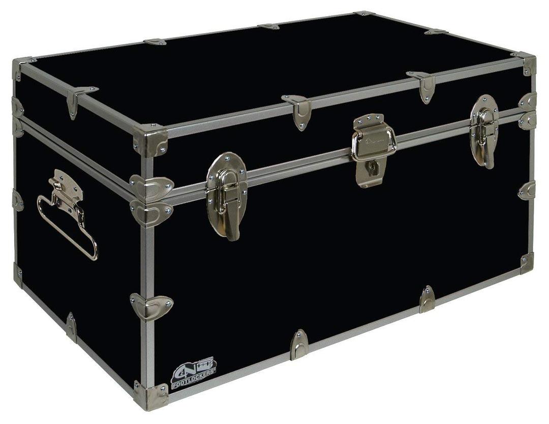 C&N Footlockers - Large Undergrad Storage Trunk - Made in the USA - Only STEEL Footlocker on Amazon - Durable Chest with Lid Stay - 32 x 18 x 16.5 Inches (Black)