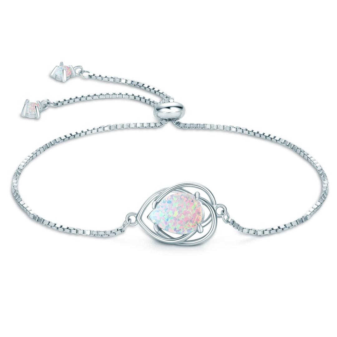 925 Sterling Silver Opal Bracelet, Adjustable Bracelets for Women, Jewelry Gifts for Her Birthday Christmas Mothers Day