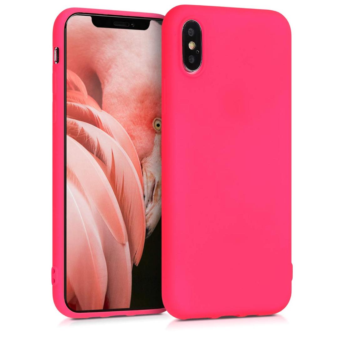 kwmobile TPU Silicone Case Compatible with Apple iPhone Xs - Soft Flexible Protective Phone Cover - Neon Pink