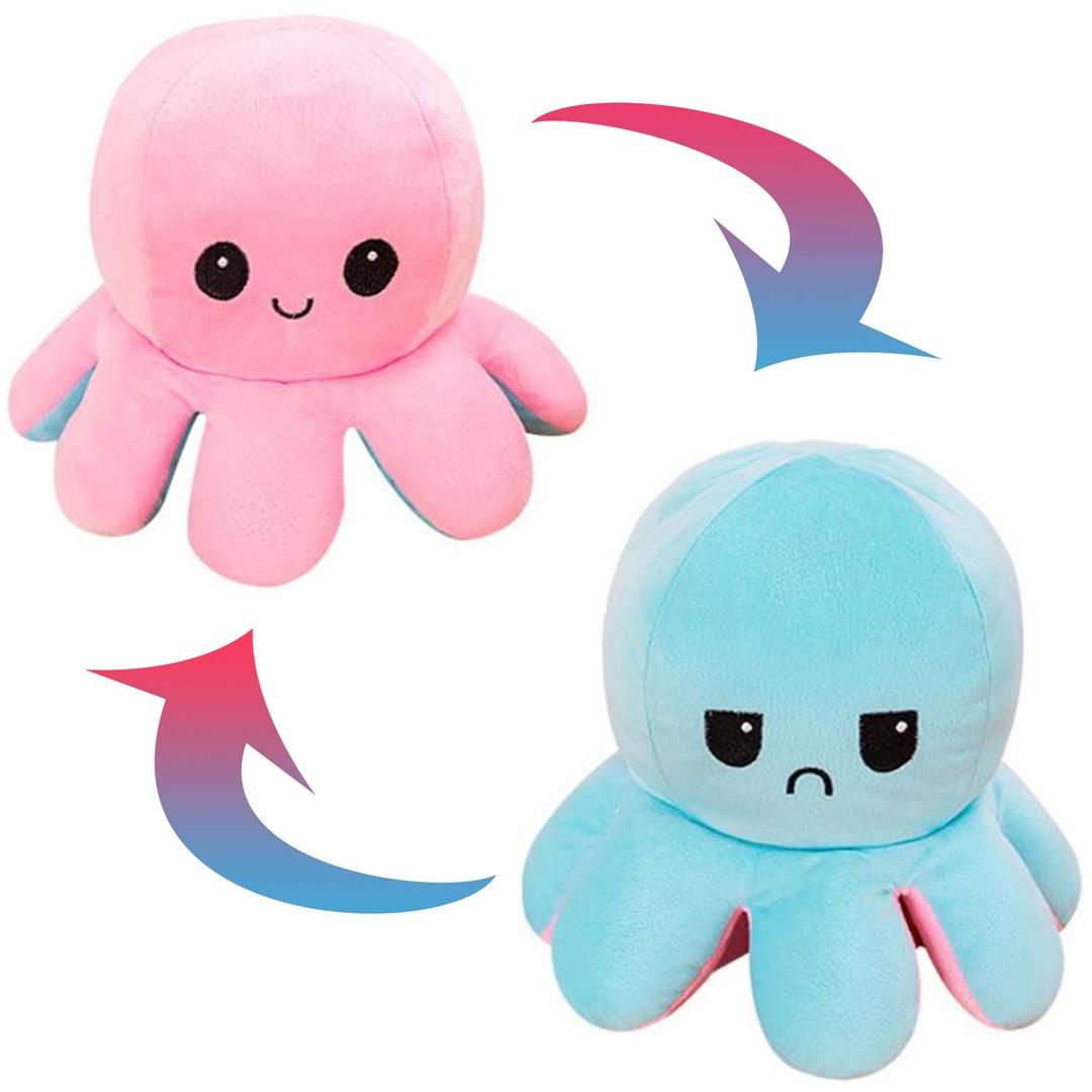 JXMORE Soft Reversible Octopus Plush Toys - Flippy Mood Octopus Reversible Plushies - Stuffed Happy Sad Octopus Gifts for Kids/Boys/Girls/Friends (White-Brown) (Light Pink - Light BLue)