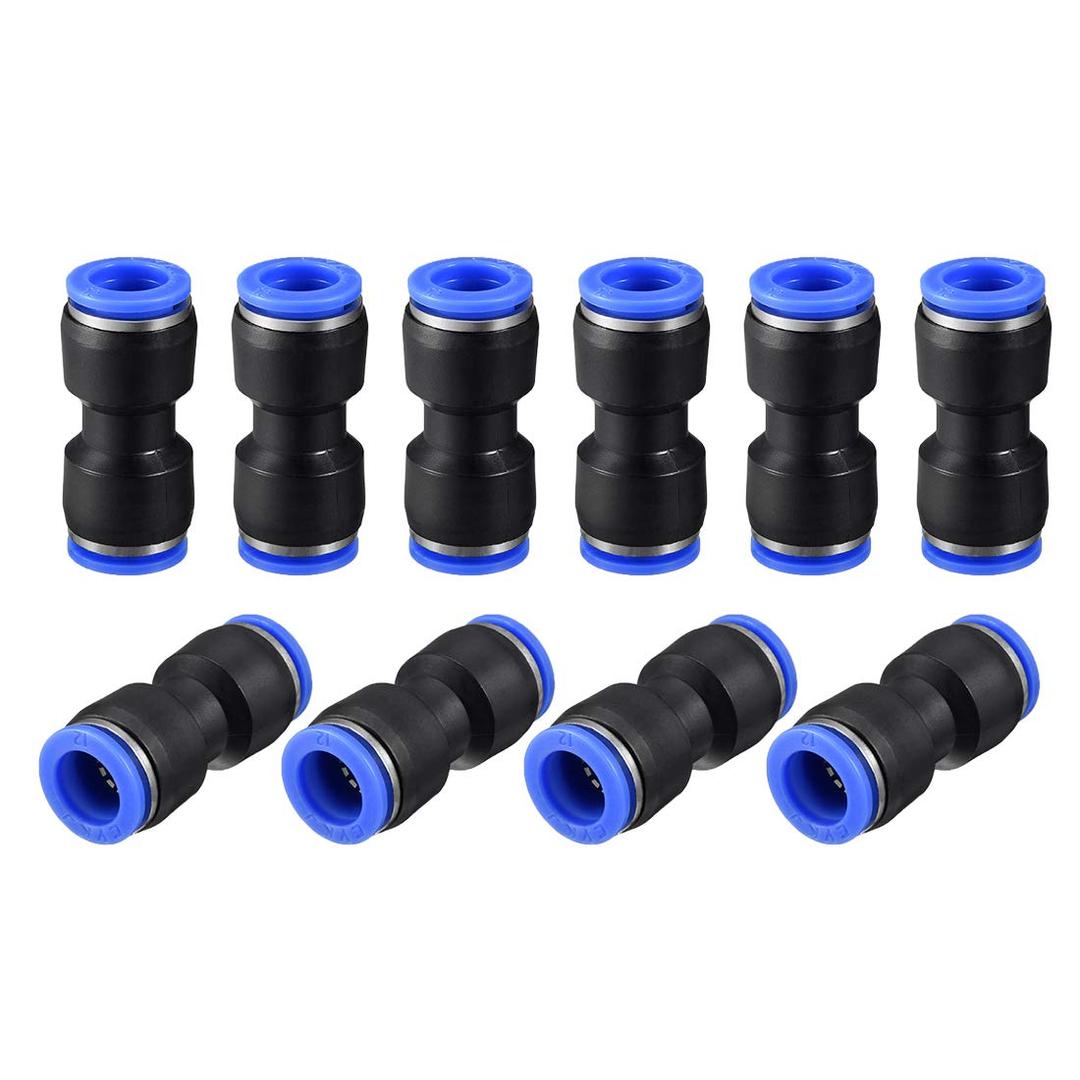 uxcell Plastic Straight Union Push to Connect Tube Fitting 12mm OD Push Fit Lock Blue 10pcs