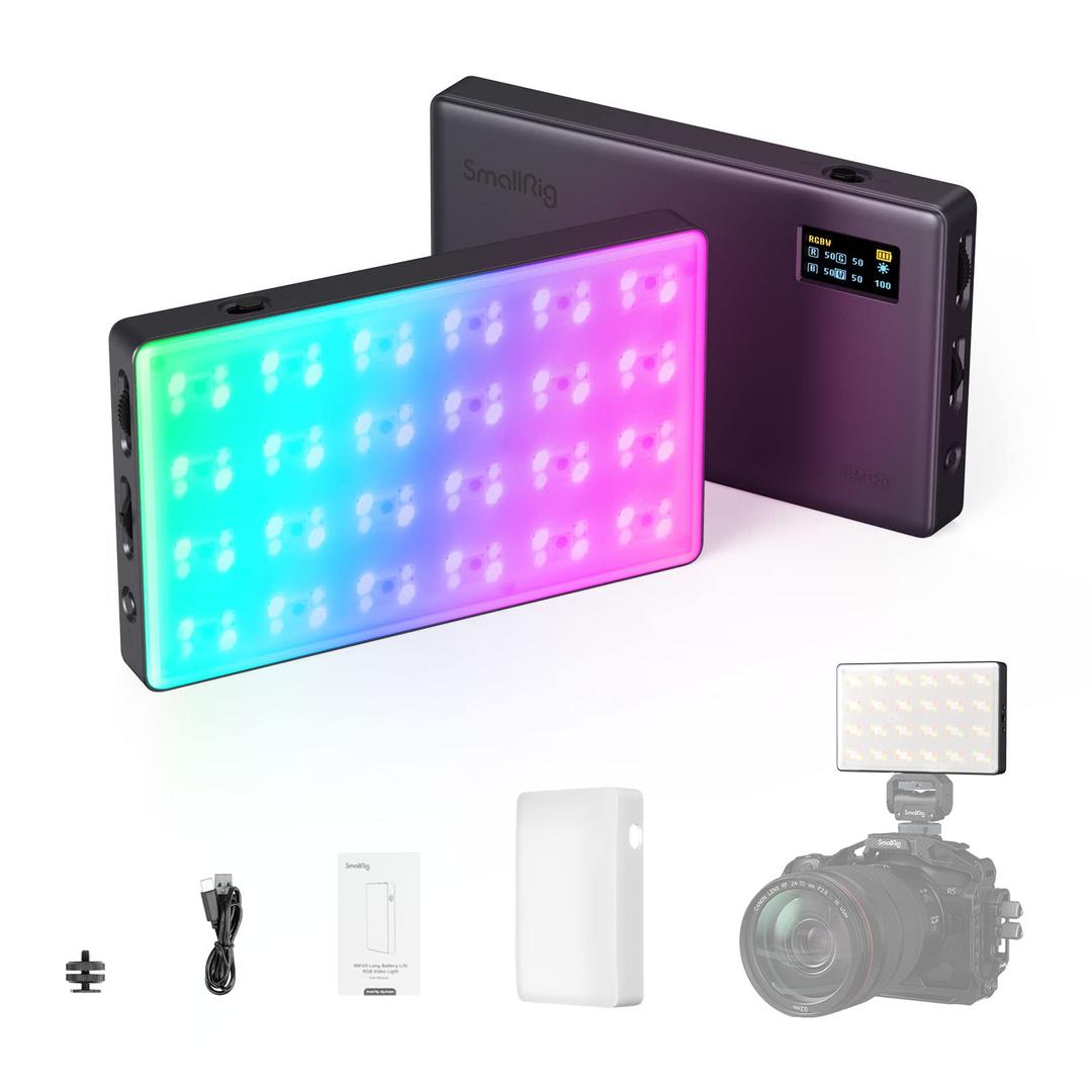 SmallRig RM120 RGB Video Light, 5000mAh 180 Minutes Portable Camera Light 7W Output Power, LED Video Light Panel, 2500-8500K CRI TLCI 98+ for TikTok, Content Creator, Photographer 3808