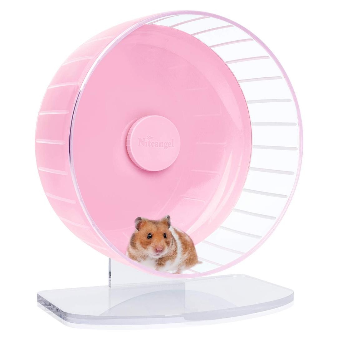 Niteangel Super-Silent Hamster Exercise Wheels: - Quiet Spinner Hamster Running Wheels with Adjustable Stand for Hamsters Gerbils Mice Or Other Small Animals (L, Pink)