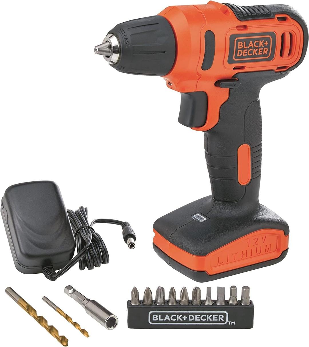 Black & Decker12V 1.5Ah 900 RPM Cordless Drill Driver with 13 Pieces Bits in Kitbox For Drilling and Fastening, Orange/Black, LD12SP-B5, 2 Years Warranty