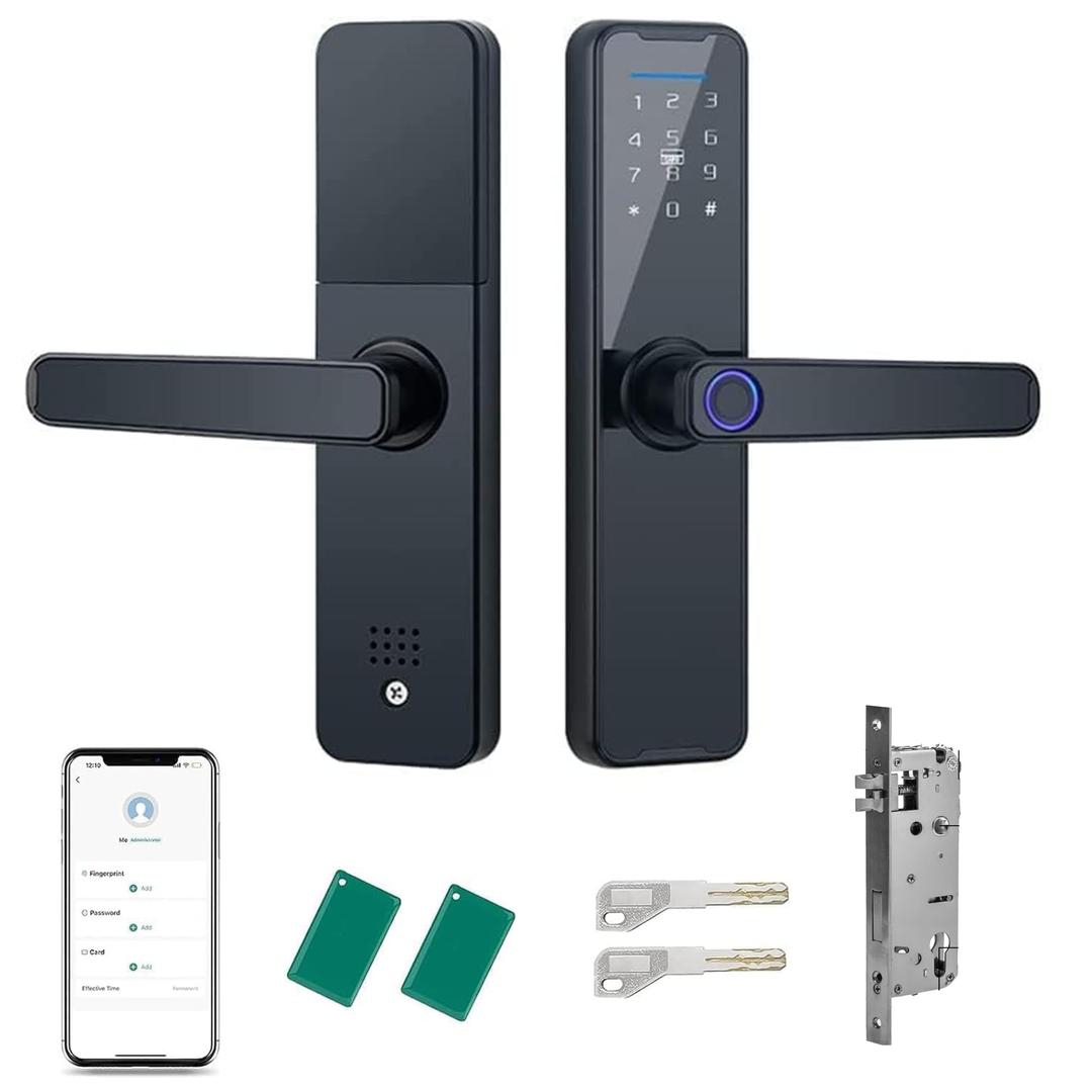 BREAKODE™ Smart Door Lock, Fingerprint Keyless Entry, Biometric Digital Ring Touch Screen, Electronic Lock With Keypad for Home, Free APP, NFC Card, Works With Tuya App