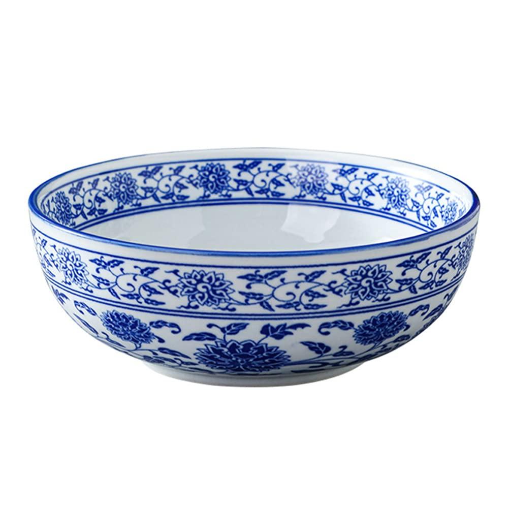 Hemoton Chinese Porcelain Porcelain Soup Bowl Blue and White Salad Bowl Noddle Serving Bowl Food Container for Miso Soup Pho Udon 8inch