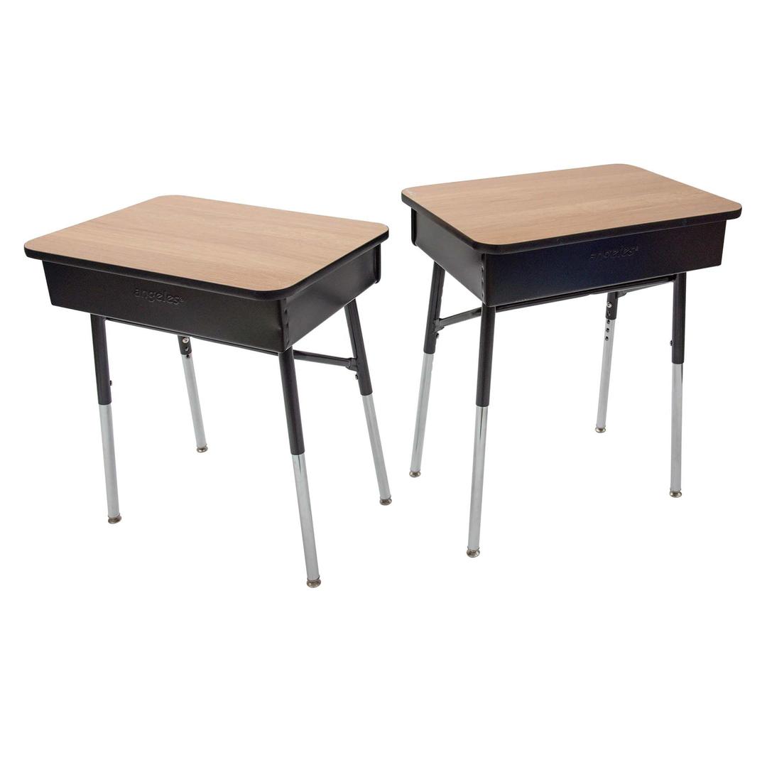 Angeles As We Grow Single Student Set of 2 School Desks for Kids Classroom or Homeschool, Adjustable Height 18.25-24.25" H, Black-Chrome-Oak