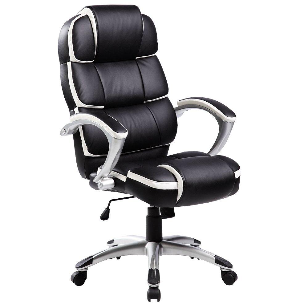 Oypla Luxury Designer Computer Office Chair - Black with White Accents