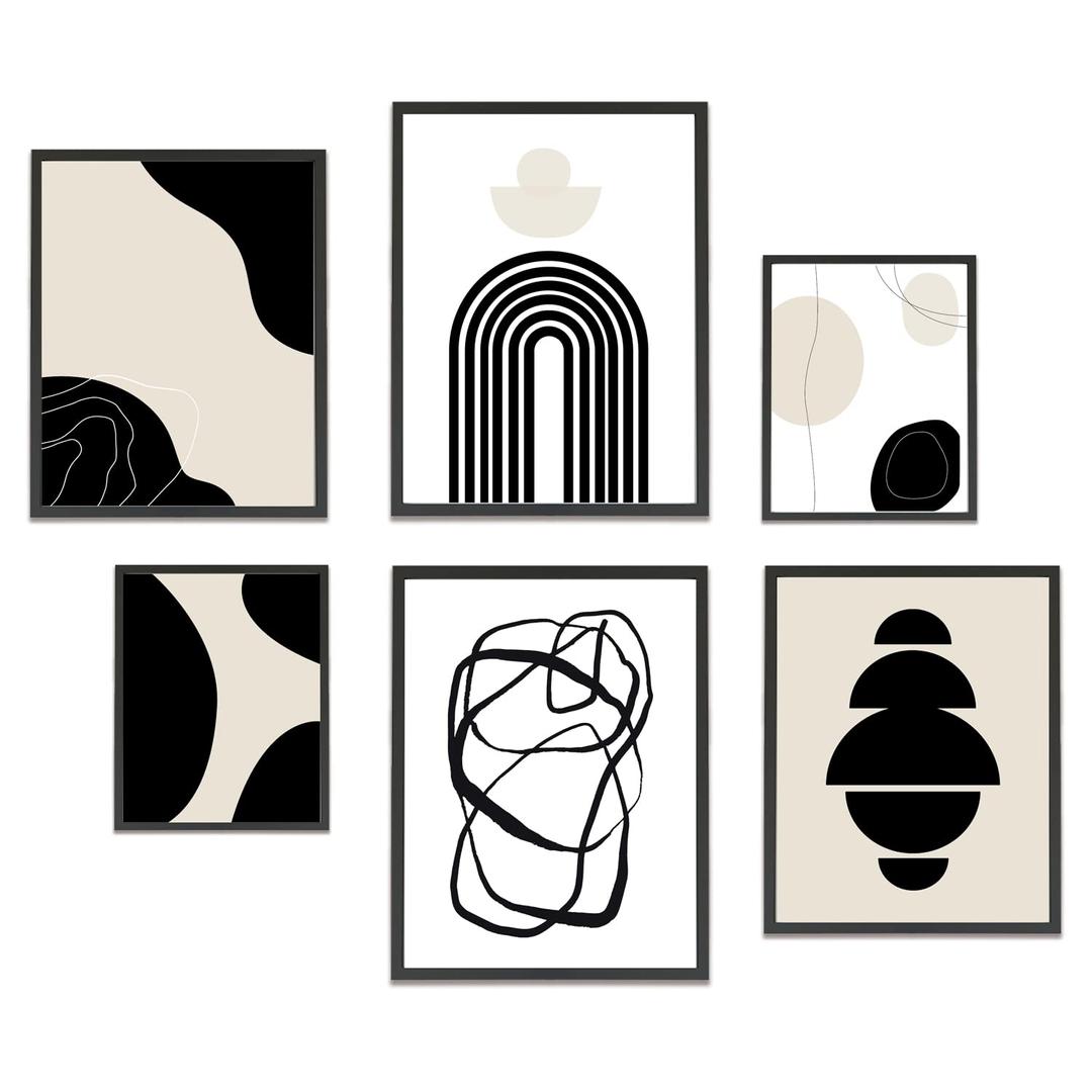 XBYGIMI Minimalist Boho Wall Art Prints Set of 6, Abstract Geometric Bohemian Room Decor Black Brown Beige Line Art Painting Pictures, Mid-Century Modern Prints Gallery Wall Posters for Living Room Bedroom Bathroom(Unframed)