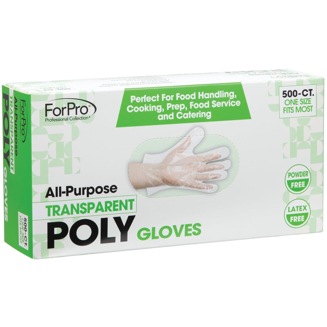 ForPro Professional CollectionDisposable Poly Plastic Gloves, All-Purpose Food Safe Gloves for Cooking, Food Handling, Food Prep, Latex-Free, Non-Sterile, Clear, One Size, 500-Count