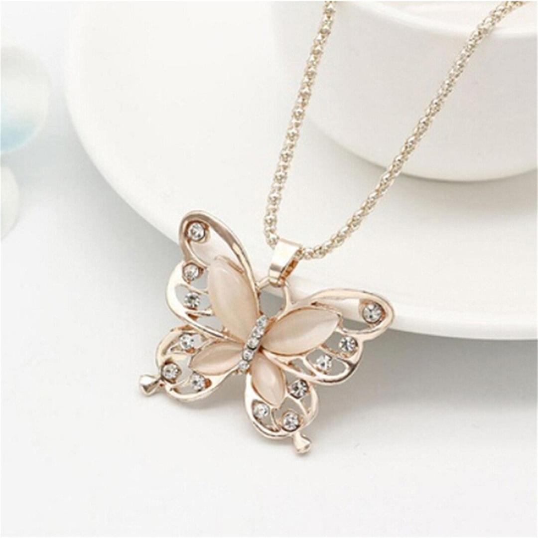 GenericSollarisy Butterfly Necklace Hollow Opal Chain Necklace Sweater Chain Women Necklace Alloy Necklace Dating Pendant Gifts for Women and Girls, Gold