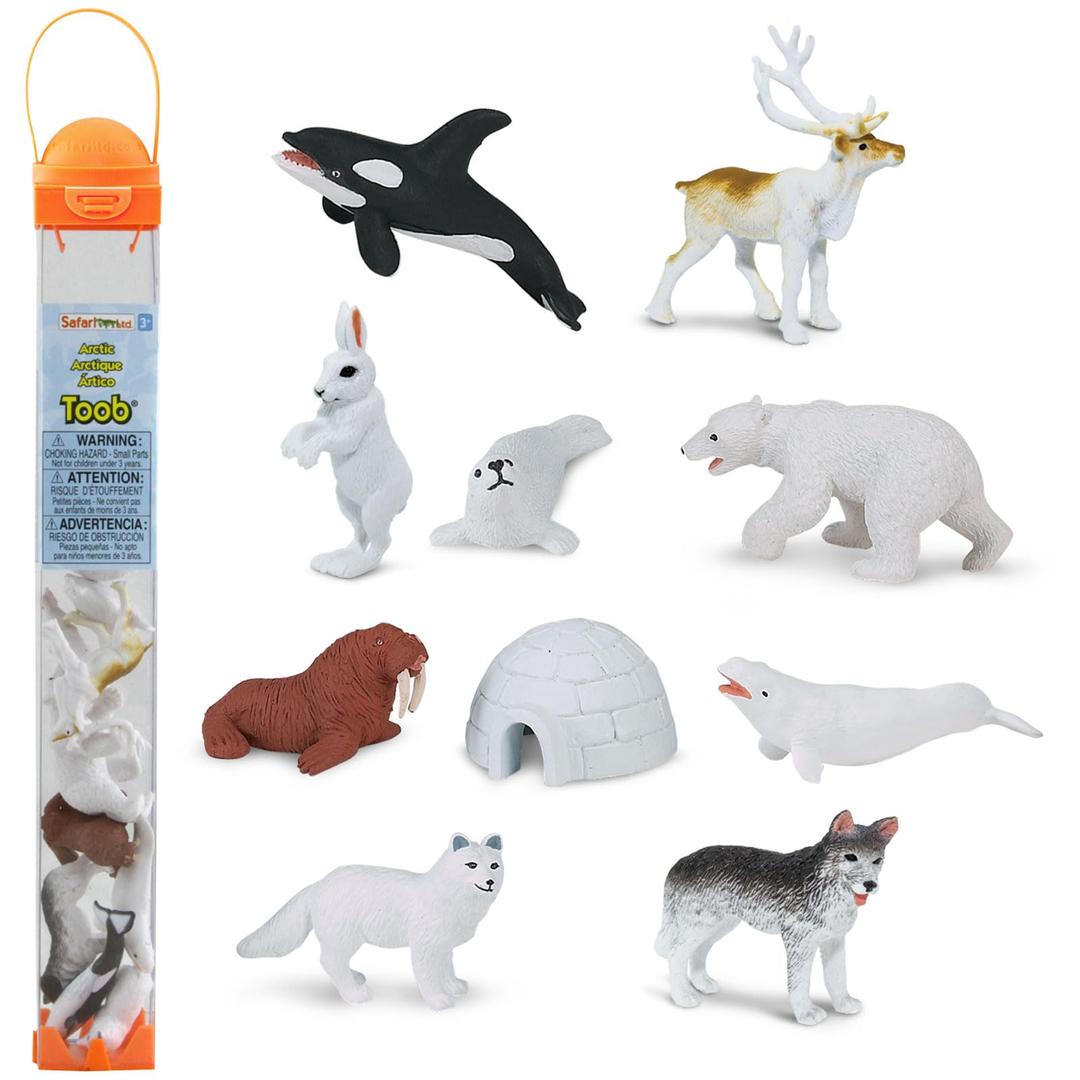 Safari Ltd Arctic TOOB With 10 Fun Figurines, Including A Harp Seal, Husky, Caribou, Arctic Rabbit, Killer Whale, Walrus, Arctic Fox, Beluga Whale, Igloo, And Polar Bear – For Ages 3 and Up