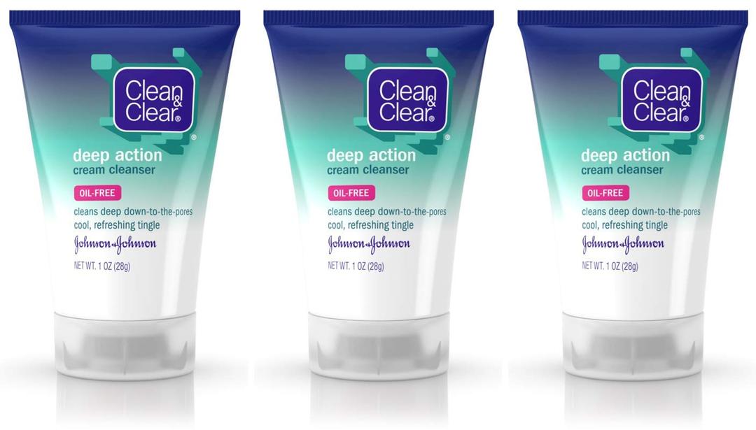 Clean & ClearDeep Action Cream Cleanser, Oil-Free, Travel Size 1 oz (28g) - Pack of 3