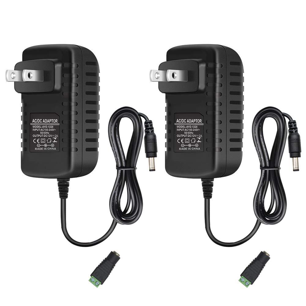 12V 2A LED Power Supply, 24W AC Adapter Power Supply, 100-240V AC to 12V DC Transformer, 12V Power Supply for LED Strip Lights, Wall Plug Power Adapter with 5.5/2.1 DC Female Connector (2 Pack)