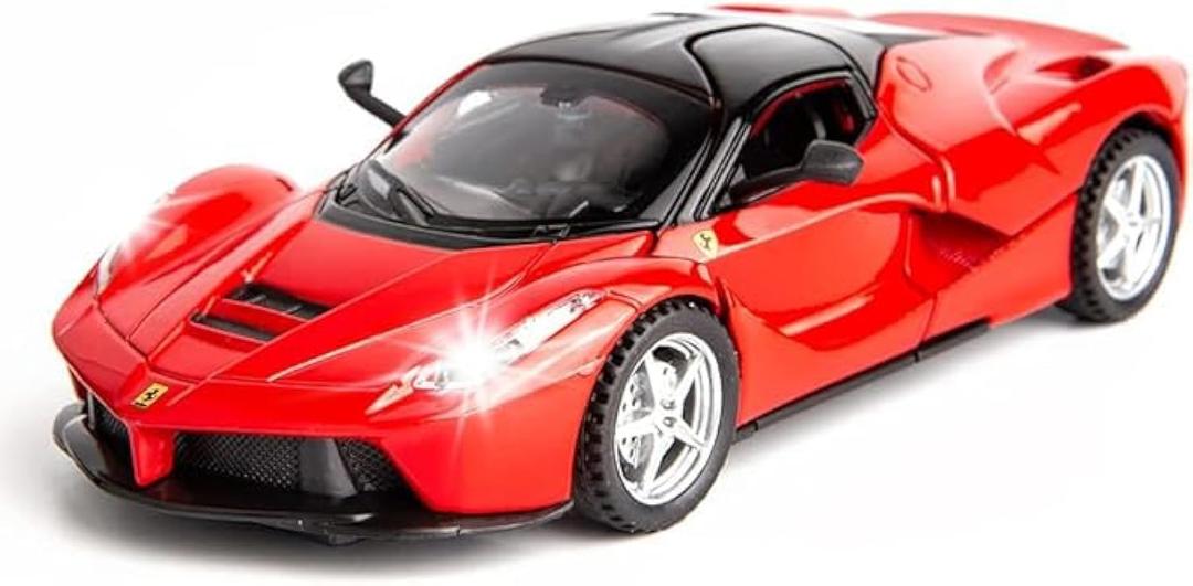 1/32 Ferrari Race Model Car and LaFerrari Toy Car, Pull Back Vehicle Alloy Diecast Model, Openable Doors, Collectible Gift Cars for Kids Ages 3-8 (Red)