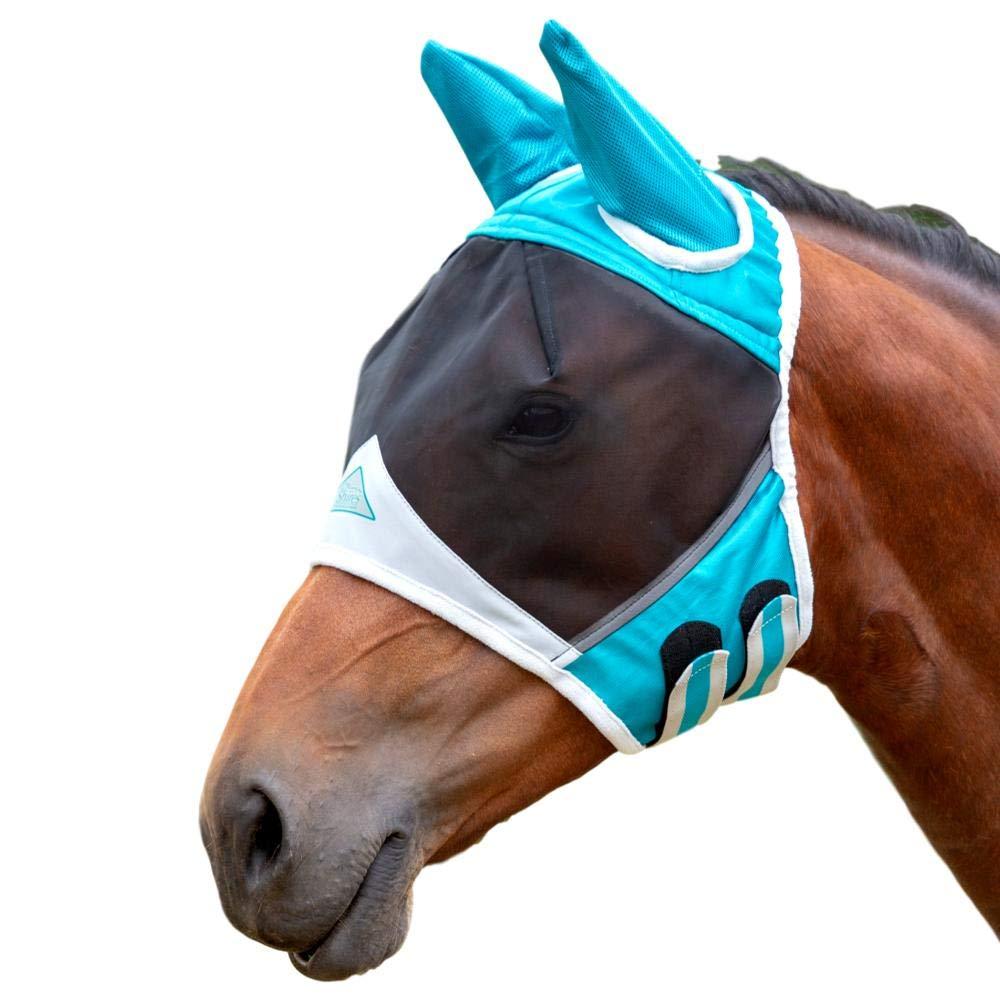 Shires Fine Mesh Horse Equine Fly Mask with Ears 60% UV Protection (Full, Teal)