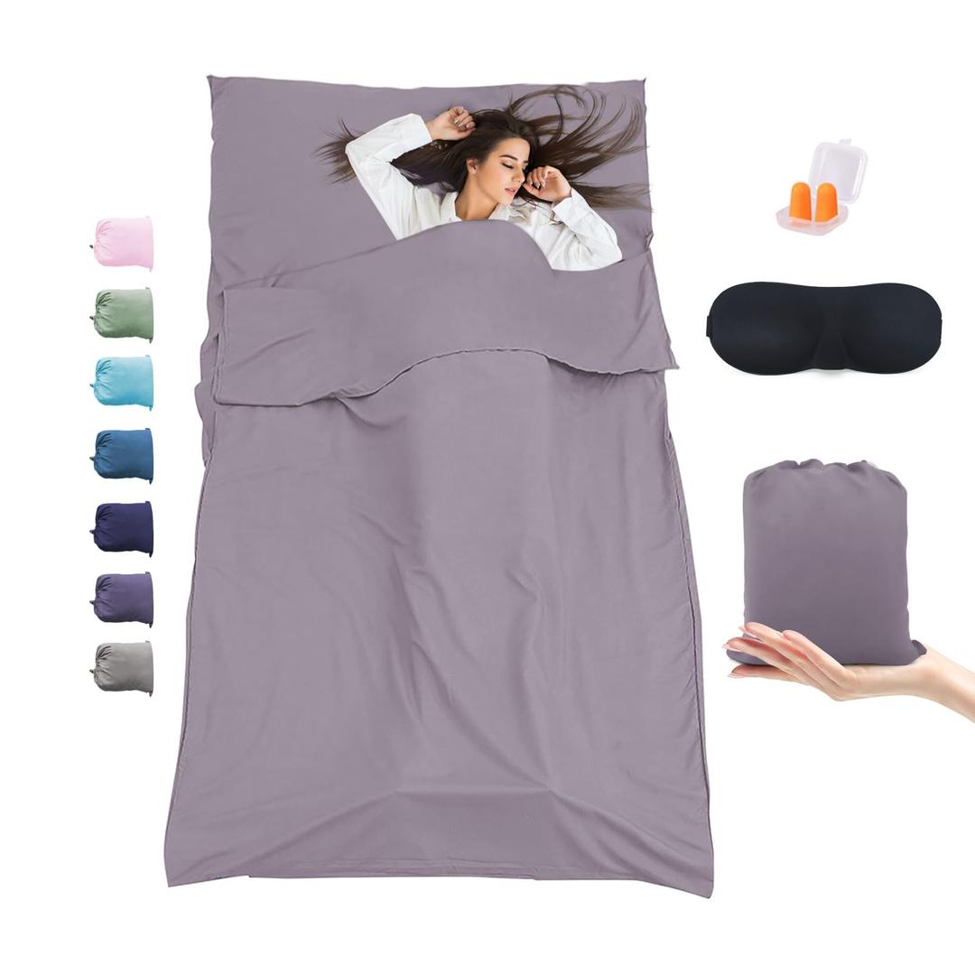 Sleeping Bag Liner,Travel Sheet & Adult Sleep Sack, Camping Sheets Travel Sleep Sack for Backpacking,Hotels & Hostels -Lightweight Single &Double Travel Sheet Camping Sheets