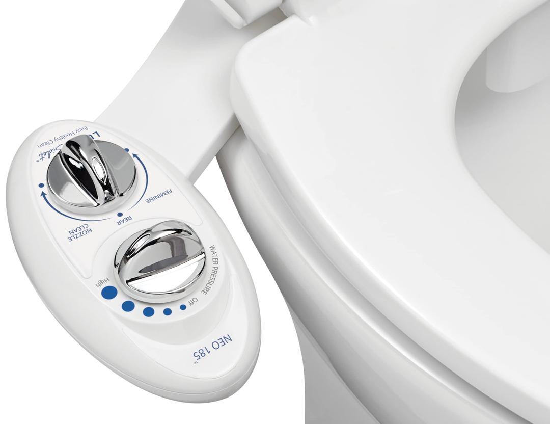 LUXE Bidet NEO 185 - Self-Cleaning, Dual Nozzle, Non-Electric Bidet Attachment for Toilet Seat, Adjustable Water Pressure, Rear and Feminine Wash (White)