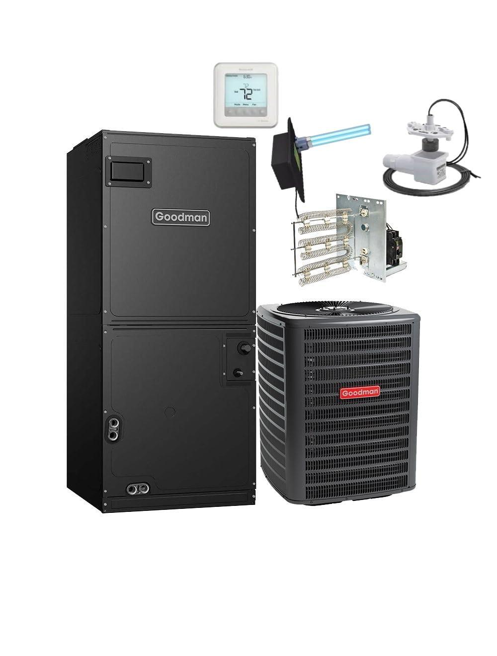 3 Ton Goodman Heat Pump System 14.3 Seer R32 Refrigerant With Heater, Thermostat, UV Light, Safety Float Switch