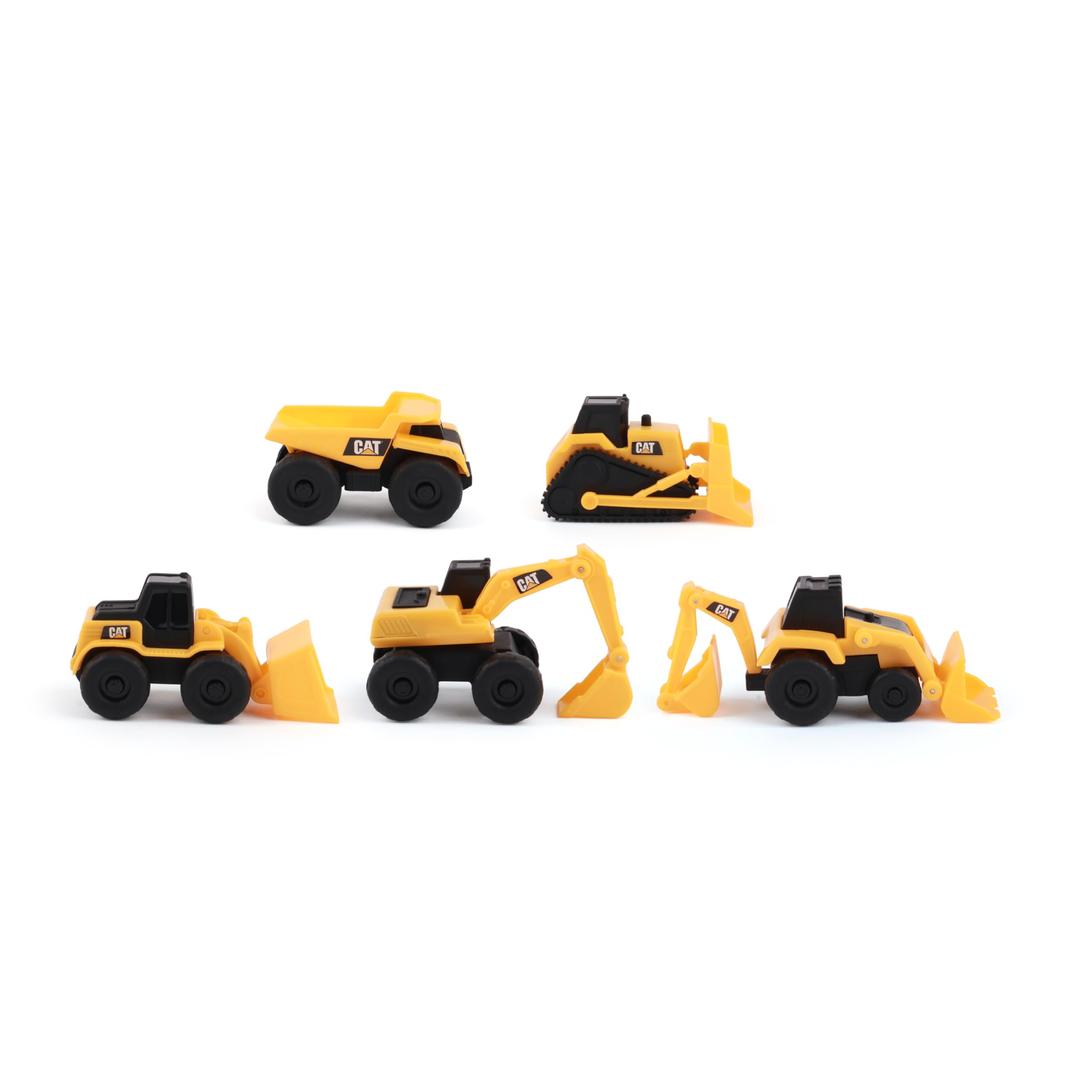 CAT Construction Toys, Little Machines 5pk Truck Toy Set, Includes Dump Truck, Front Loader, Bulldozer, Backhoe, and Excavator Vehicles with Moving Parts, Ages 3+