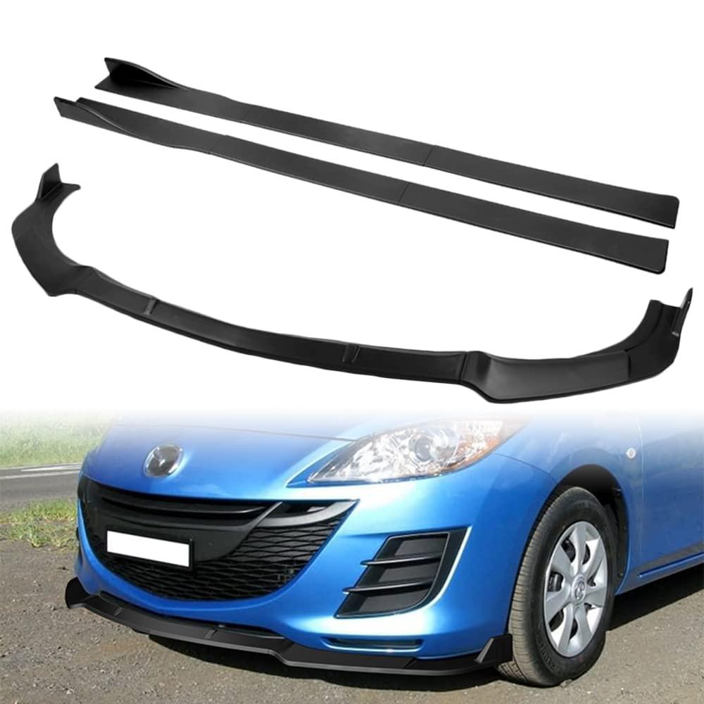 Q1-TECH, 9-Piece Front Bumper Body Kit Lip & Side Skirt Extensions Diffuser Set Compatible with 2010 - 2013 Mazda 3 , Front Bumper Lip Spoiler Air Chin Body Kit Splitter ABS, Unpainted Matt Black