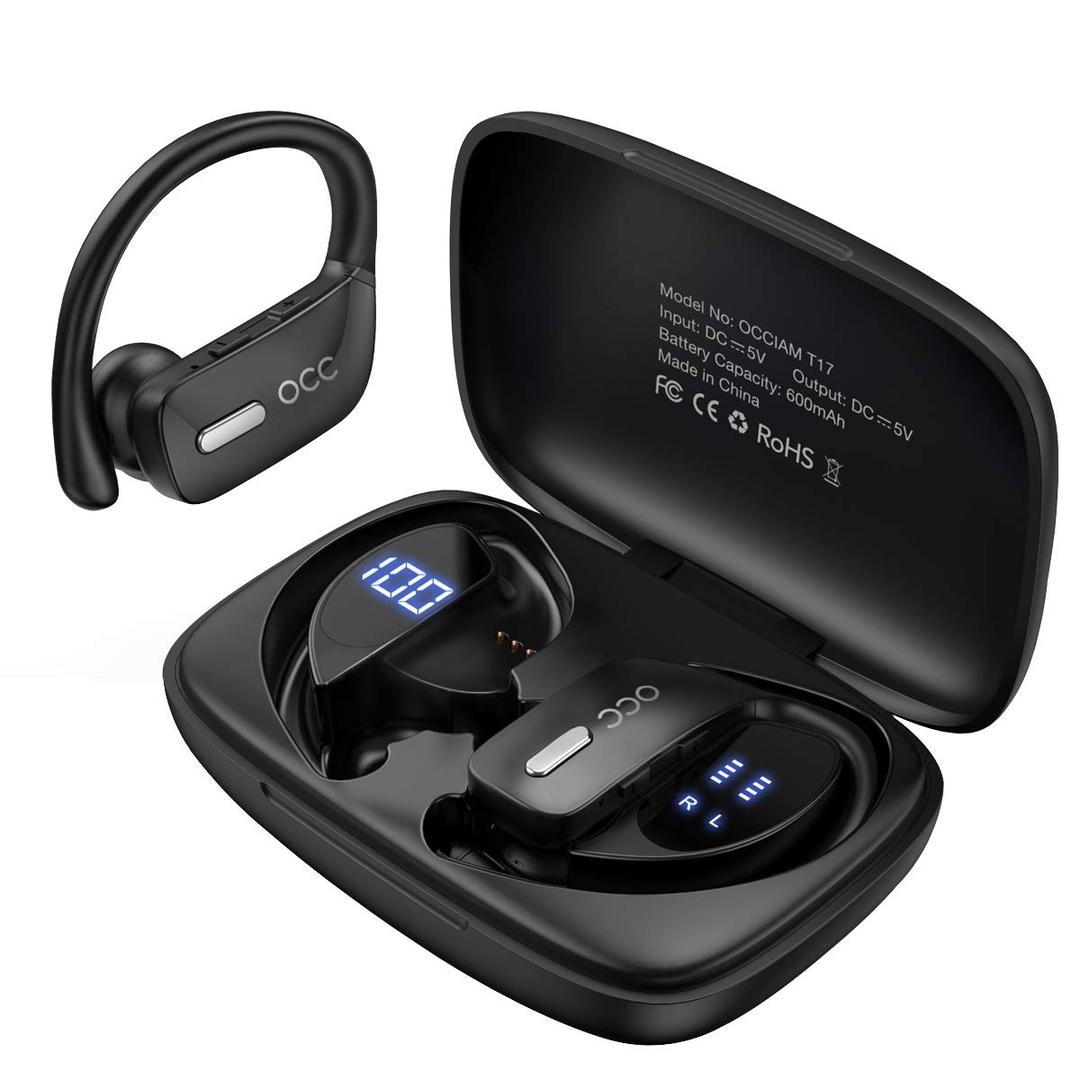 occiamWireless Earbuds Bluetooth Headphones 48H Play Back Earphones in Ear Waterproof with Microphone LED Display for Sports Running Workout Black