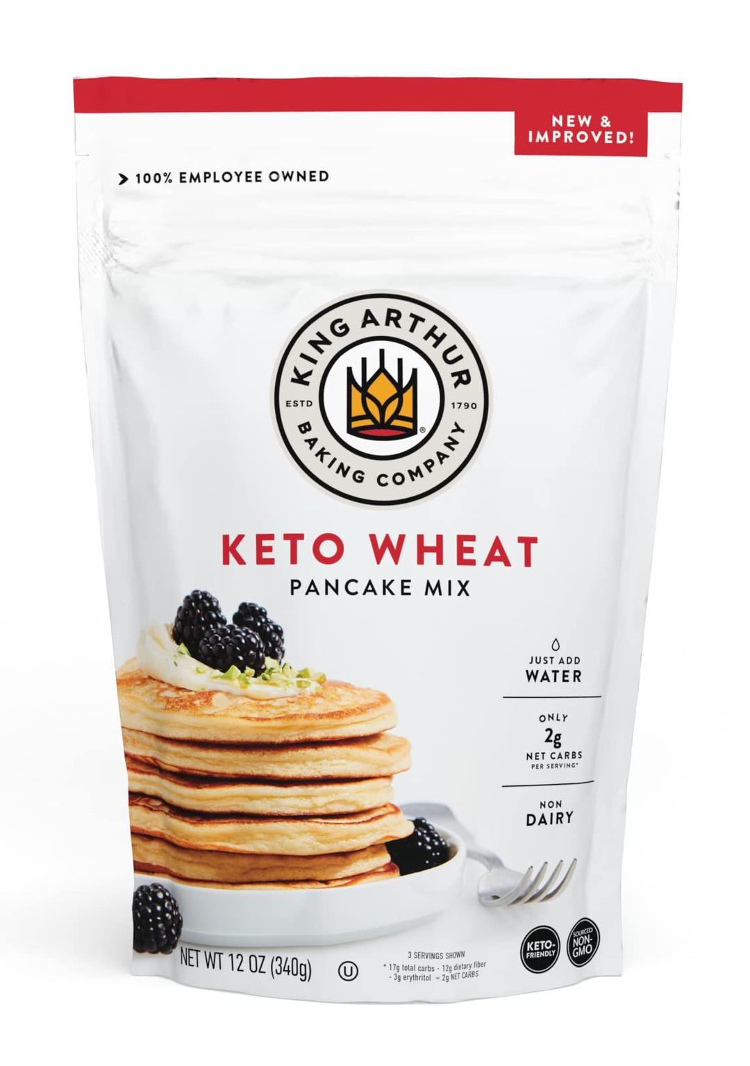 King ArthurKeto Wheat Pancake Mix: Low Carb, High Protein Breakfast Solution - Just Add Water for Fluffy Pancakes or Waffles - Non-GMO, Kosher Certified, 12 oz Pouch