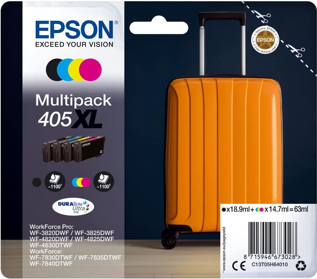 Epson405XL Suitcase High Yield Genuine Multipack, 4-colours Ink Cartridges, DURABrite Ultra Ink