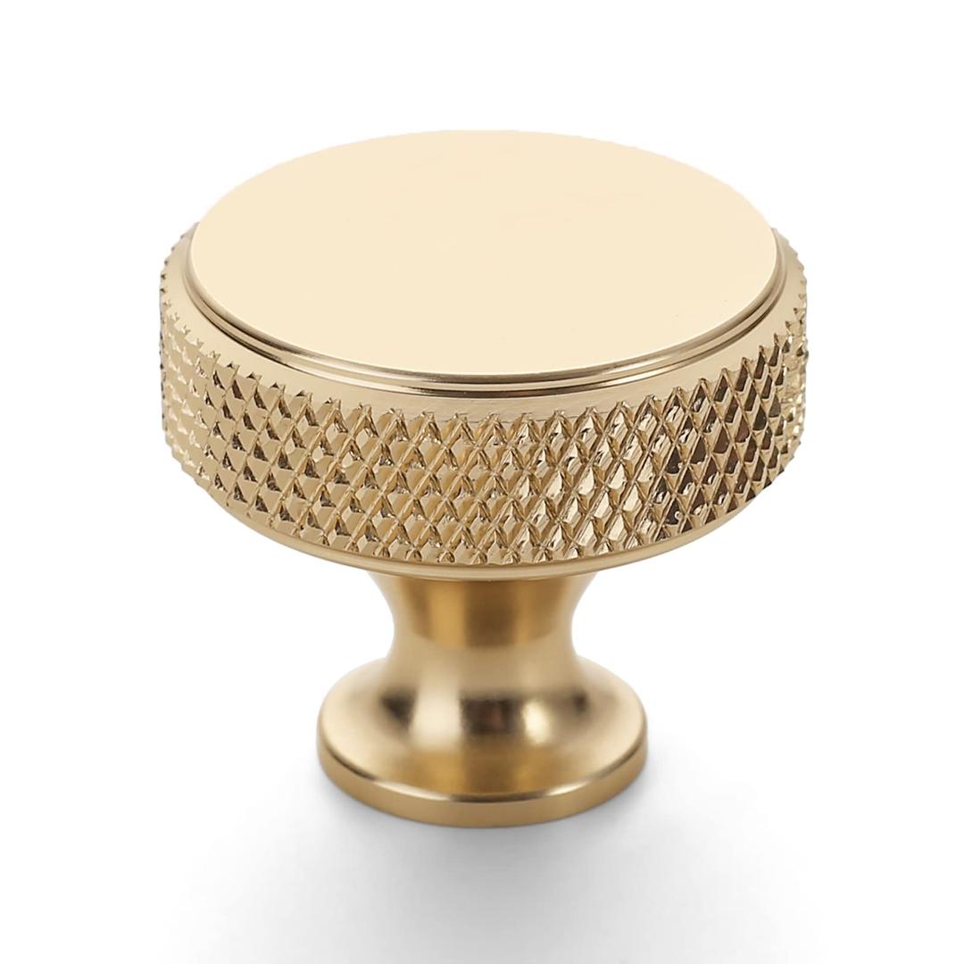 10 Pack 1-1/5"(30mm) Gold Knurled Cabinet Knobs for Dresser Kitchen Knobs for Cabinets Brushed Gold Cabinet Pulls Hardware