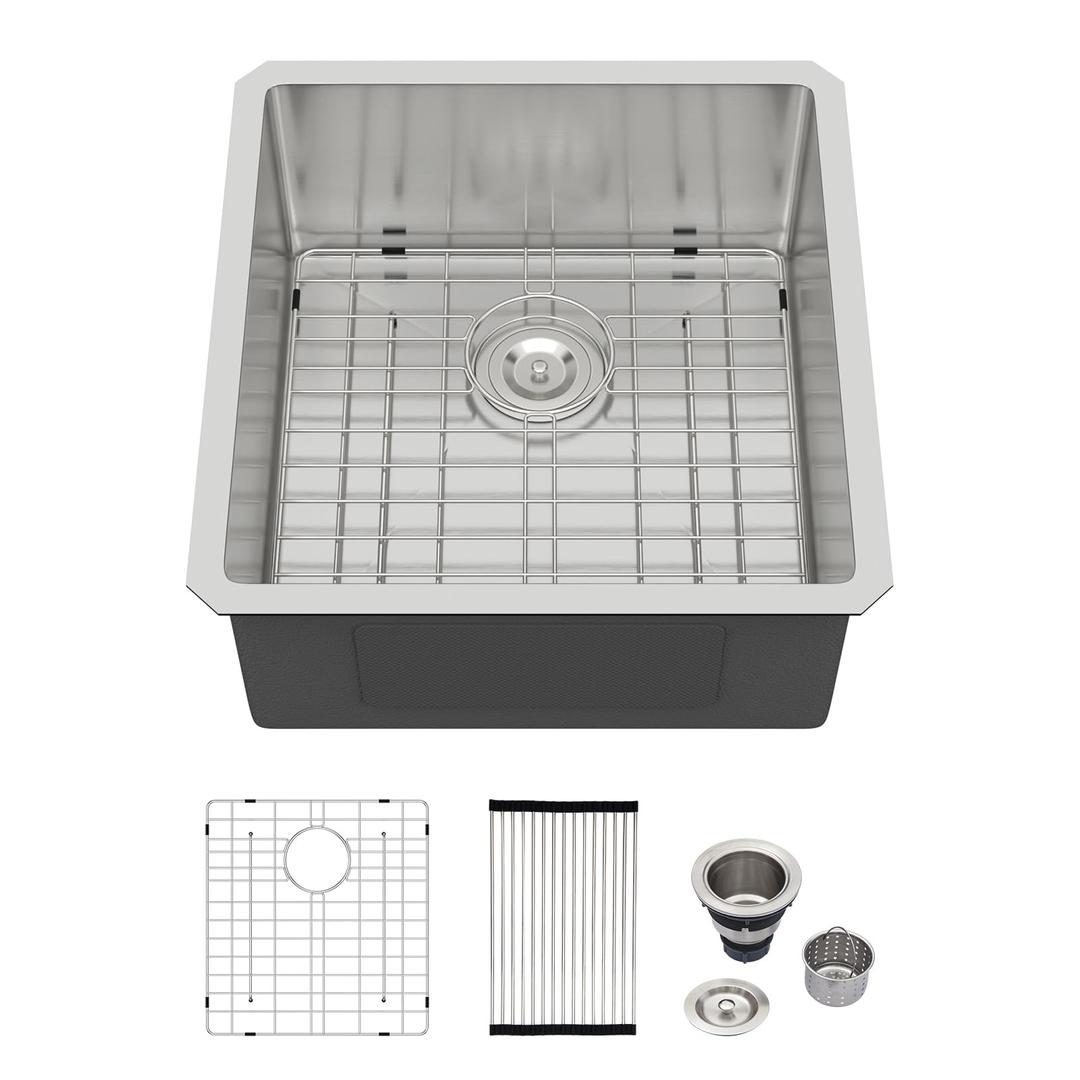 Undermount Bar Sink - Logmey 17 Inch Stainless Steel Kitchen Sink 16 Gauge Small Bar Prep Sink 17x19x9 Inches RV Sink 9 Inch Deep Single Bowl Handmade Sink