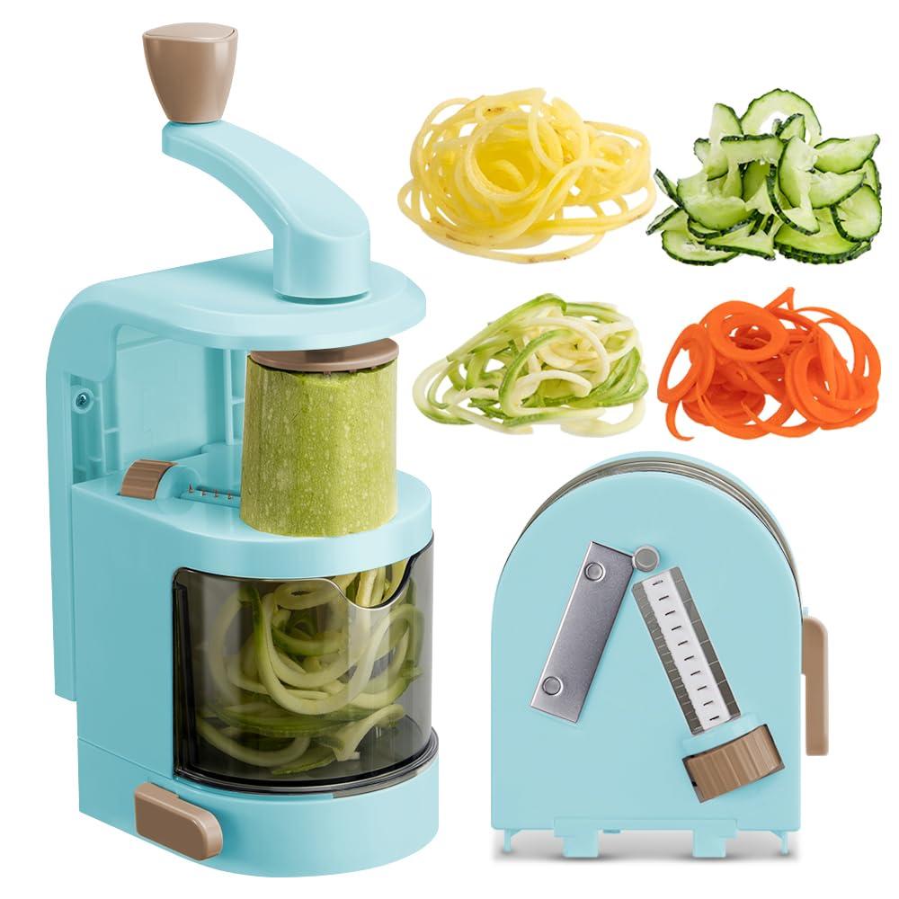 Vegetable Spiralizer 4-IN-1 Rotating Blade Veggie Spiralizer Zucchini Noodle Maker with Strong Suction Cup Spiral Vegetable Cutter Slicer - Blue