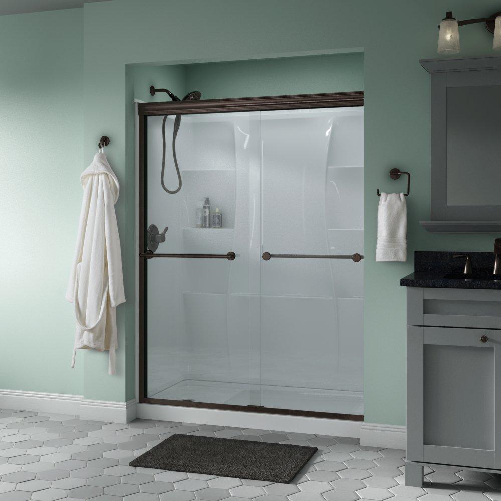 Delta Shower Doors SD3172325 Trinsic Semi-Frameless Traditional Sliding Shower Door 60in.x70in, Clear Glass, Bronze Track