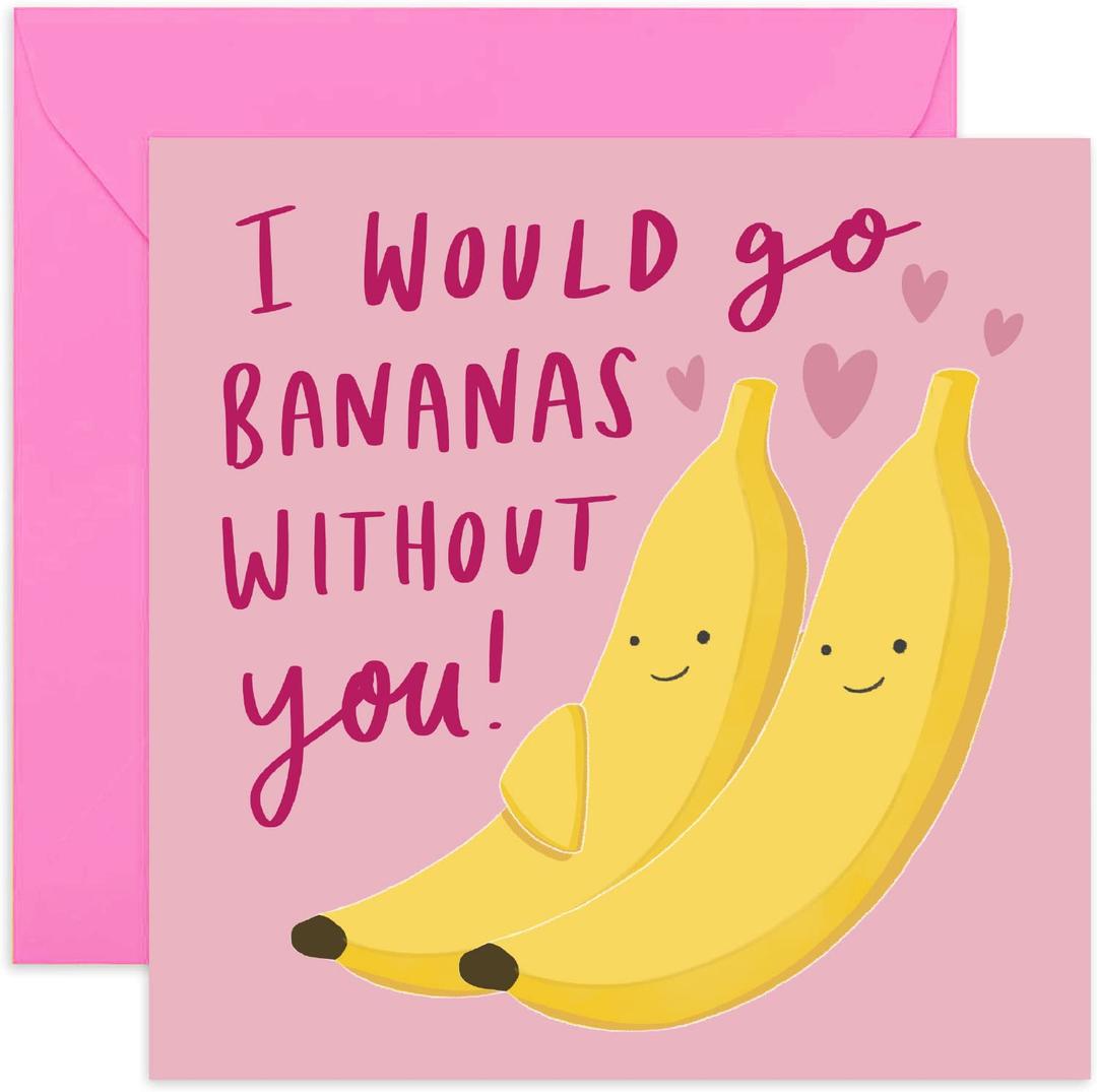 Old English Co. Go Bananas Without You Card - Funny Anniversary Card for Boyfriend, Girlfriend, Husband, Wife - Hilarious Valentine's Day Card for Him or Her | Blank Inside with Envelope