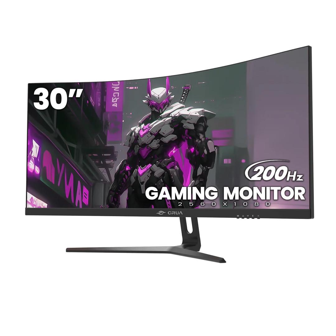 CRUA 30" Curved Gaming Monitor, 144Hz(HDMI)/200Hz(DP) Ultrawide Computer Monitor, WFHD(2560 * 1080P) VA Screen,21:9,1500R,99% sRGB, PC Monitors Support FreeSync, Support Wall Mount- Black