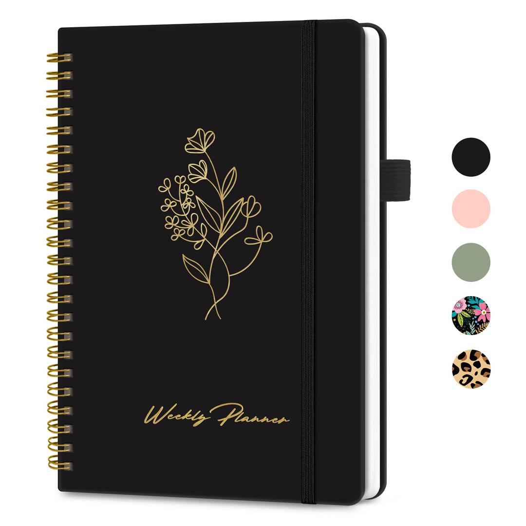 Undated Weekly Planner, Weekly To Do List Notebook with Goal & Habit Tracker Organizer, A5 Weekly Planner Notebook with Spiral Binding, 6.1" x 8.2" - Black