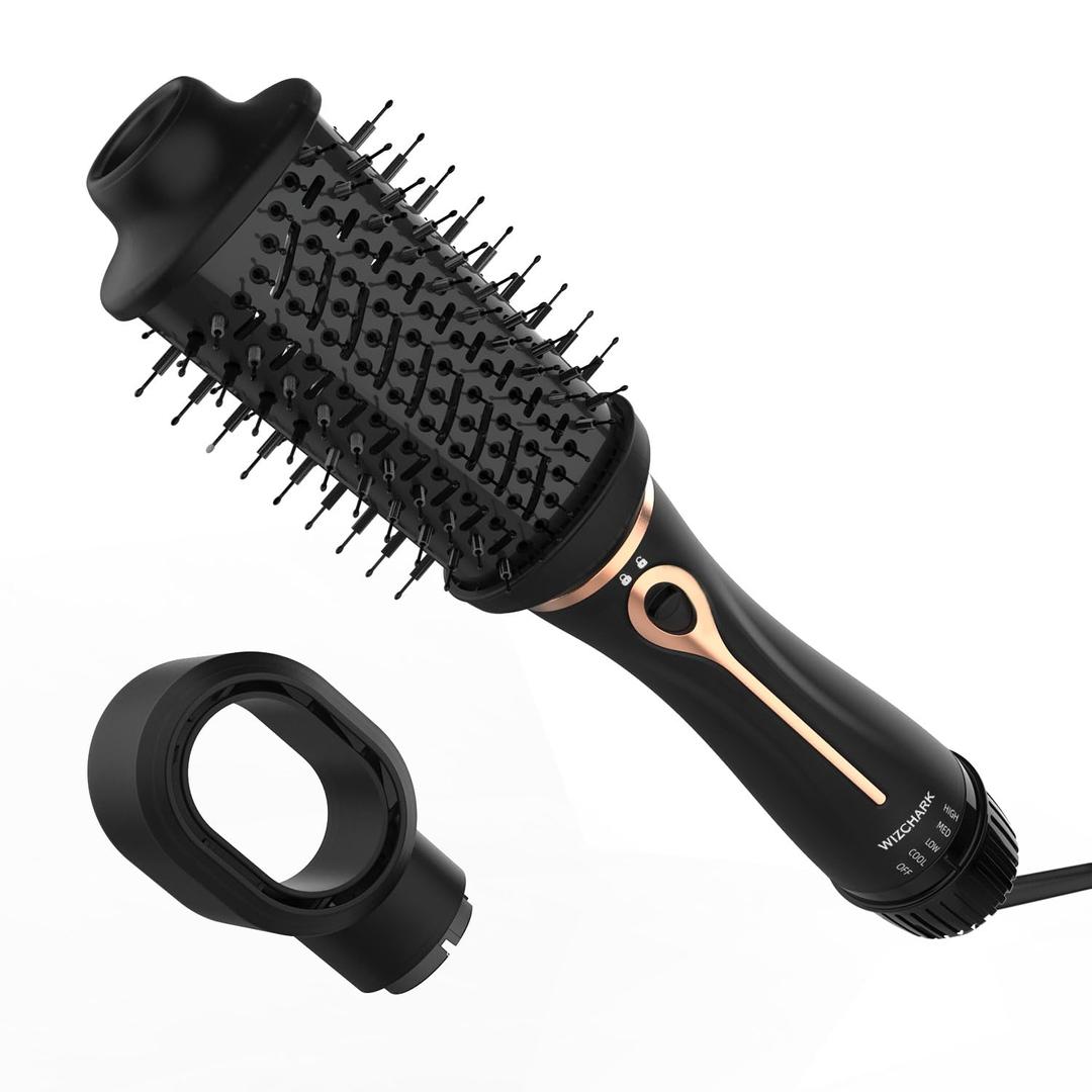 Dual Voltage Hot Air Brush for Straightening, Curling, and Drying - 1200W One-Step Blow Dryer & Volumizer, Oval Blowout Brush for European Travel with Detachable Design