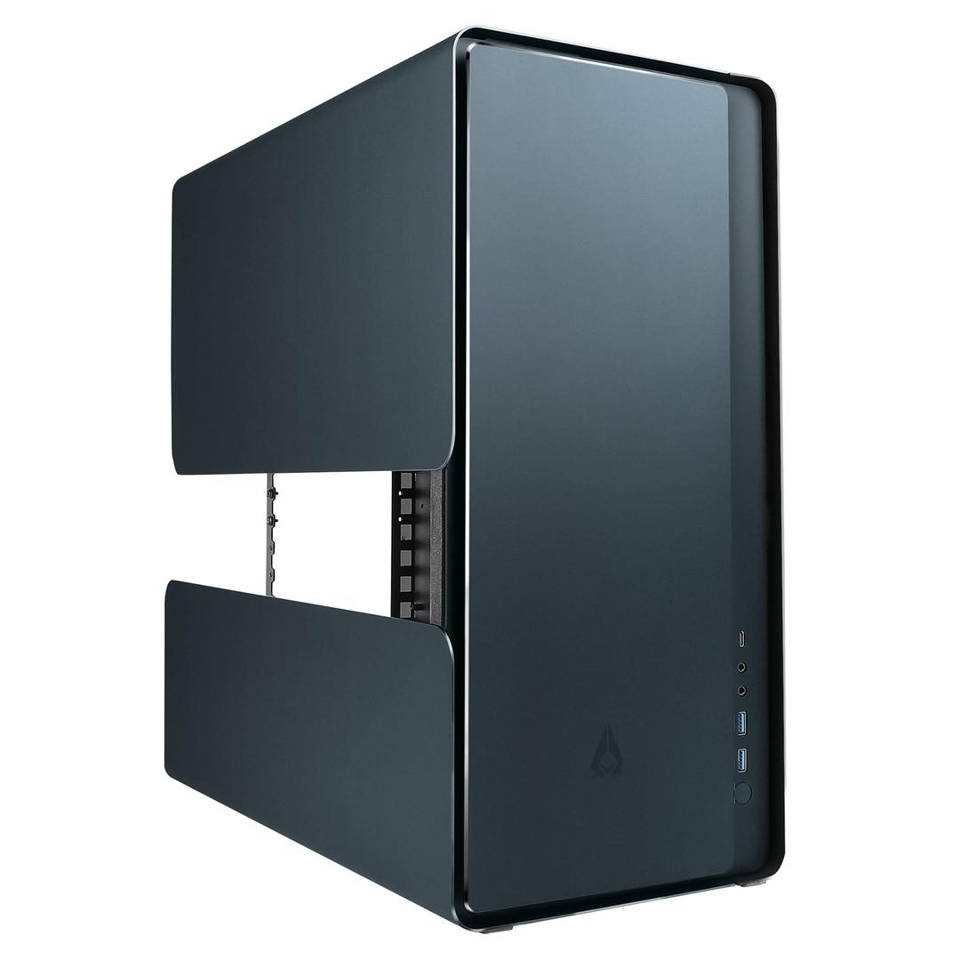 AZZACAST PC Case - ATX Mid-Tower with Aluminum Wings, Mesh & Plate Front Panels, Open Chassis with Detachable Frame & Customizable Exterior, 360mm Radiator Support, 120mm ARGB Rear Fan - Black