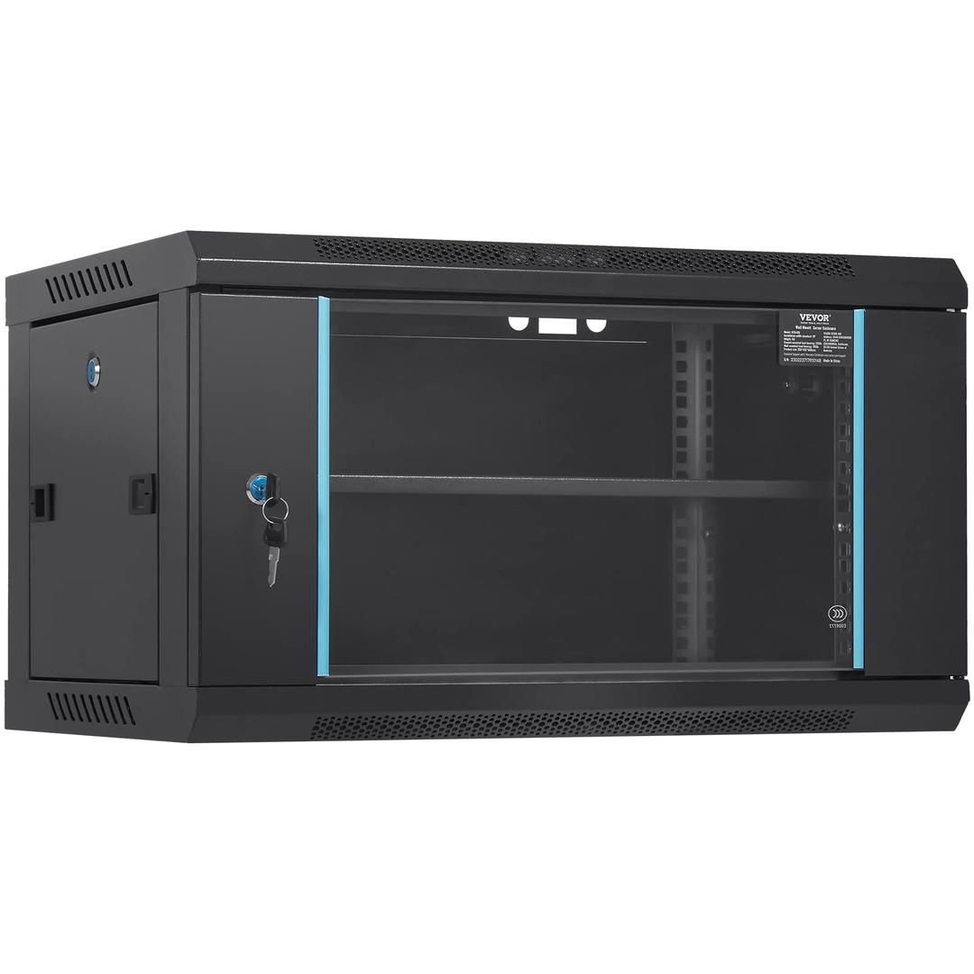 VEVOR 6U Wall Mount Network Server Cabinet, 15.5'' Deep, Server Rack Cabinet Enclosure, 200 lbs Max. Ground-Mounted Load Capacity, with Locking Glass Door Side Panels, for IT Equipment, A/V Devices