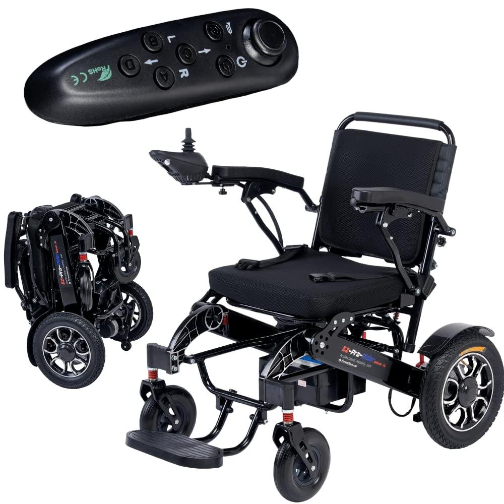 2023 EZ-Pro Rider Deluxe XL, Wider Seat, Wider Arm Rest, Headlight, USB Port Aviation Approved Electric Dual Motors 500w Easy Folding Lightweight Weatherproof Scooter Wheelchair Wireless remote SILVER