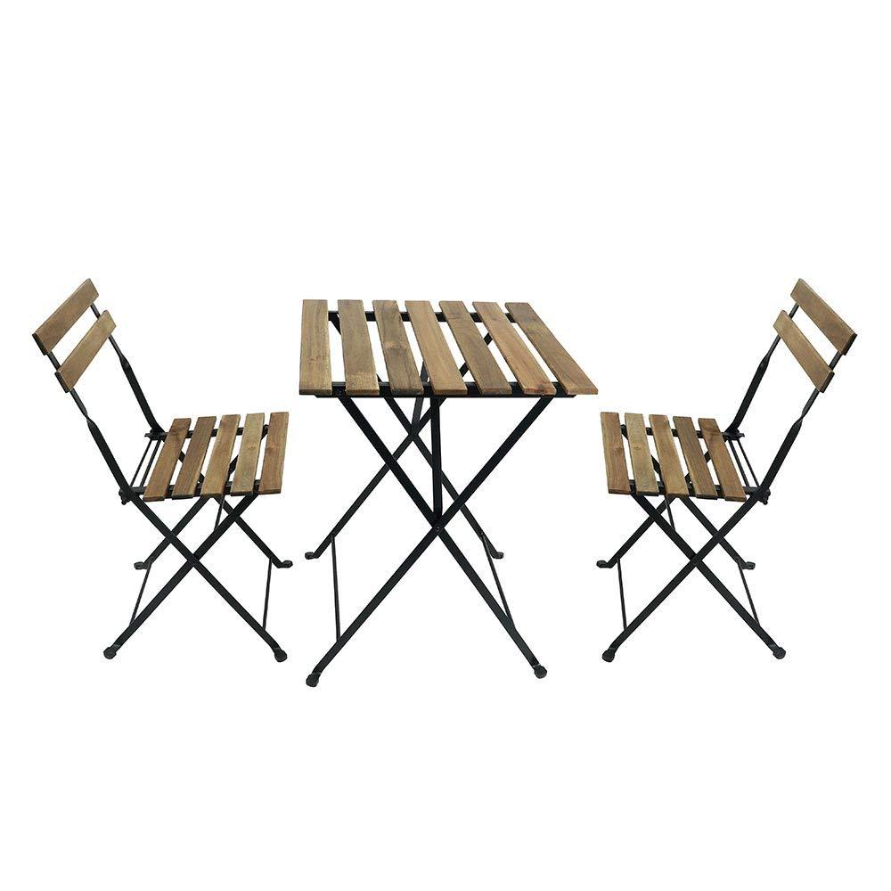 Yatai DecorWood Chairs and Table Bistro Set - Folding Outdoor Patio Dining Table Set - 3 Pcs Metal Foldable Dining Table Set For Home Outdoor Balcony Terrace Use – Garden Furniture – Office Furniture