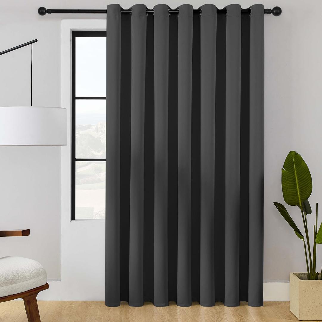 ChrisDowa Room Divider Curtain 84 Inches Long, Wide Blackout Sliding Door Curtain for Bedroom, Room Darkening Privacy Window Curtain for Patio Door (1 Panel Set, Dark Grey, 100 x 84 Inch)