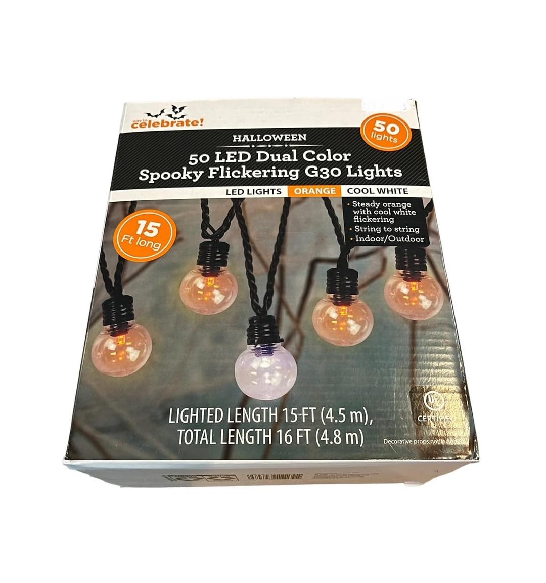 Way to Celebrate Halloween 50 LED Dual Color Spooky Flickering G30 Lights - Orange/Cool White