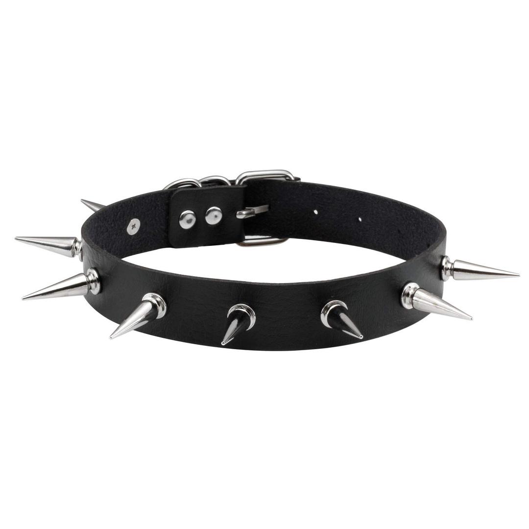 MILAKOOWomen Choker Gothic Rivet Spike Studded Punk Rock Biker Strap Leather Necklace Adjustable