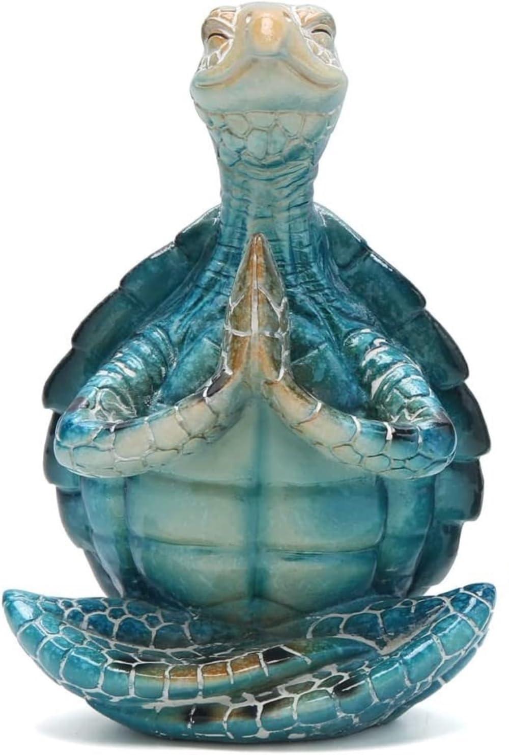 VVGIFTS Sea Turtle Meditation Yoga Decor, Sea Turtle Meditating Coastal Beach Decorations, Zen Yoga Resin Sea Turtle Statue for Home Office Decorations (Put The Palm Together)